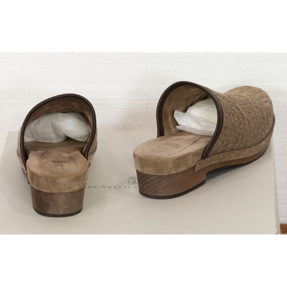 $1490 BRUNELLO CUCINELLI BEIGE SUEDE CLOGS/MULE WITH SEQUIN EMBELLISHMENT 37.5 - Picture 4 of 7